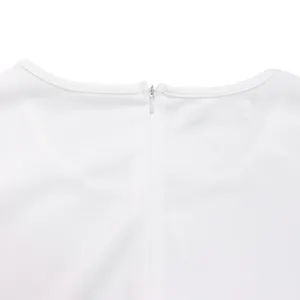 Close-up detail of a white OL office dress showing the back neckline hidden zipper