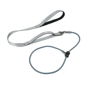 Integrated slip lead training leash with padded handle and adjustable stopper
