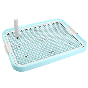 Large pet dog toilet with vertical pillar and non-slip grid tray in light blue finish
