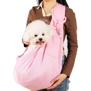 Bolsa de transporte rosa de poliéster para mascotas pequeñas con bolsillo lateral