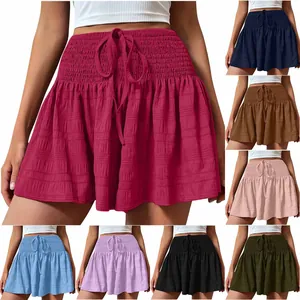 Display of various colors for these summer fashion solid drawstring sports shorts