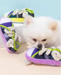 Durable sneaker shaped dog chew toy with thick cotton rope knots for puppy teething