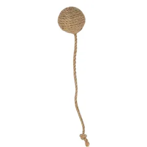 Palla giocattolo per gatti in sisal naturale con lunga coda in corda per graffiare e gioco.