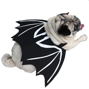 Detailed view of black pet bat wings with white bone pattern for Halloween