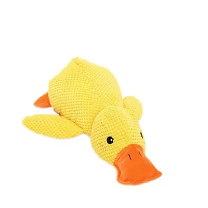 Cute squeaky yellow duck plush dog toy for chewing and boredom relief