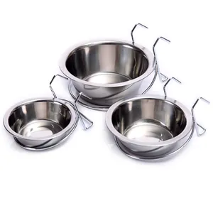 Set professionale di tre ciotole sospese in acciaio inox per gabbie animali, varie misure