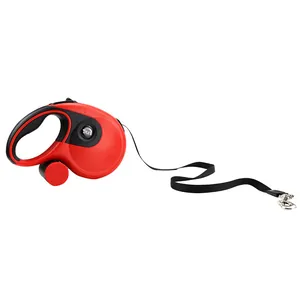 Laisse rétractable automatique de 8m pour chien rouge et noir, ruban nylon avec mousqueton