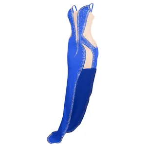 Elegant royal blue evening gown with sparkling rhinestones and sexy mesh panels detail