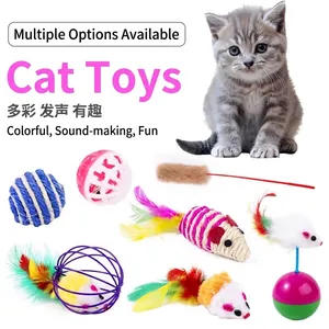 Colección de Juguetes Interactivos para Gatos Ratón de Sisal Varita de Plumas Bola de Hierba Gatera Campana Tumbler Juguetes Molares para Gatito