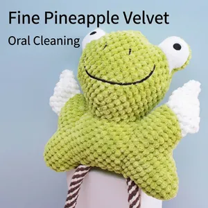 Cute green frog plush pet toy made of durable pineapple velvet for dogs molar play