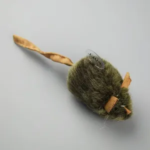 Realistic green plush mouse cat toy with interactive sensor and functional pull tab