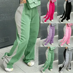 Damen Farbblock Weites Bein Jogginghose Casual Gerade Polyester Elastischer Bund Streetwear Mode Lange Hosen Für Damen