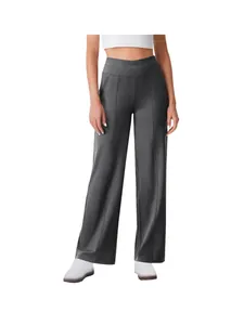 Elegant high-waist solid color wide-leg yoga pants for women featuring functional pockets.