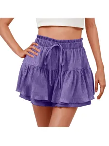 Stylish purple ruffled skort for women with elastic drawstring waist for summer wear