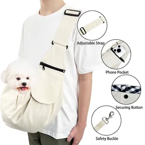 Tragbare verstellbare Haustiertasche aus Segeltuch mit Handytasche und Sicherheitsgurt