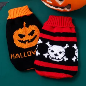 Maglioni festivi di Halloween per animali con disegni a maglia di zucca e teschio per cani