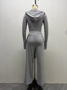 Vista posteriore di un set felpa con cappuccio grigia e pantaloni larghi su un manichino