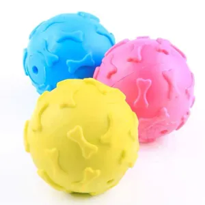 Colorful TPR dog squeaky balls with bone patterns for teething and cleaning