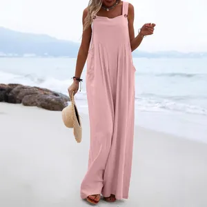 Mono de Mujer sin Mangas Pierna Ancha Poliéster Casual Estilo Étnico Botón Decoración Verano Playa Pelele de Mujer Vacaciones