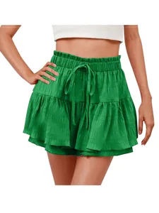 Stylish women's summer green ruffled skort featuring a comfortable drawstring waist.