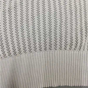 Close-up of white pointelle knit fabric showing intricate hollow-out texture