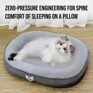 Panier gris épais en peluche avec protection ergonomique du cou pour chiens et chats