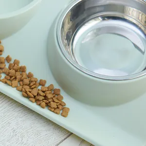 Premium schuine roestvrijstalen antislip dubbele voerbak voor katten en honden dieren