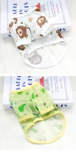 Close-up of breathable summer mesh pet vests with cute bear and avocado patterns