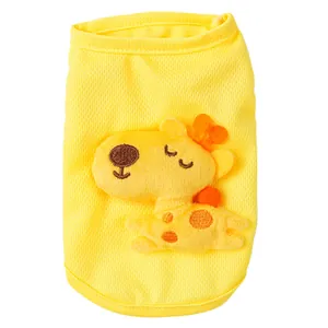 Cute yellow mesh pet vest with 3D giraffe patch for small puppies and tiny kittens