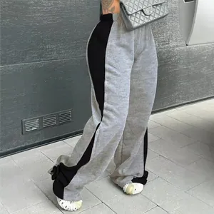 Stylische Damen Weite Jogginghose mit Blockfarben in Grau und Schwarz und Gummibund