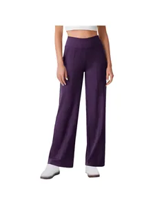 High-waisted purple yoga pants with pockets and straight-leg design for women