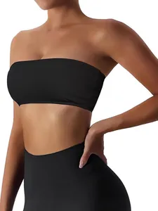 Women Strapless Bandeau Tube Top Sexy Solid Color Cropped Sports Vest Summer Rayon Spandex Stretch Seamless Inner Wear