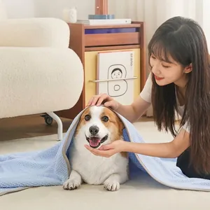 High-absorbency thick blue waffle weave pet bath towel for dogs and cats after bath