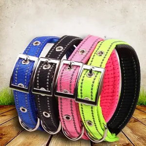 Reflective Dog Collar Padded Nylon Pet Collar Adjustable Safety Neck Loop For Puppy Dogs Comfortable Outdoor Walking Collar