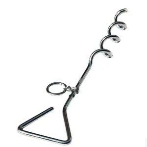 Heavy-duty chrome spiral ground anchor stake for secure pet leash outdoor tethering