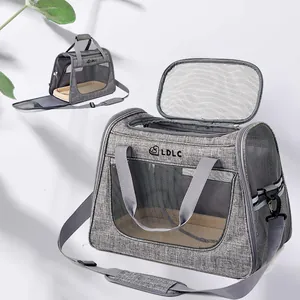 LDLC breathable portable gray pet carrier bag for cats and small dogs travel use