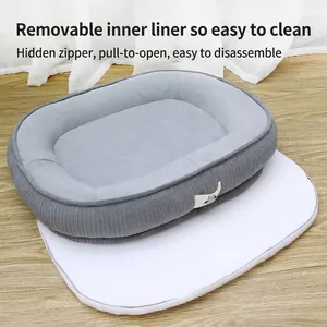 Panier pour chien en peluche grise avec housse lavable amovible et fermeture éclair