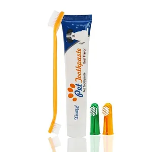 Complete professional pet dog toothbrush and beef flavored toothpaste dental cleaning set