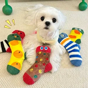 Interactive squeaky plush sock toys for small dogs with various colorful cartoon designs