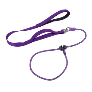 Close-up of purple P-rope pet leash showing durable nylon handle and metal clasp.