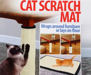 Detailed view of sisal cat scratch mat wrapped around table leg for protection