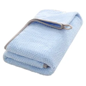 Light blue thick absorbent microfiber pet towel for quick-dry bathing of dogs and cats