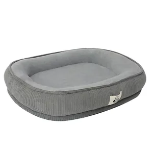 Panier pour chien gris toutes saisons avec doublure en peluche et extérieur en velours