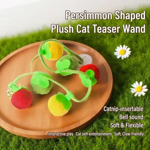 Simulation Persimmon Cat Teaser Stick Plush Toy With Bell And Catnip Hanging Suction Cup Design For Indoor Kittens Fun