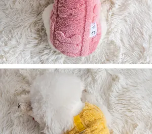 Close-up detail of soft plush pet vest with leash D-ring attachment for small dogs