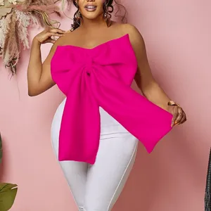 Top corto sexy senza spalline con grande fiocco rosa per abbigliamento da festa donna
