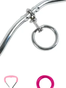 Macro detail view of silver metal swivel hook for heavy duty outdoor dog tie out cable