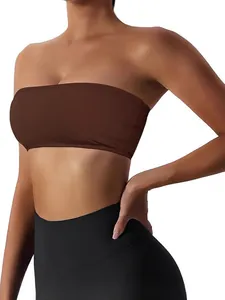 Elegant solid brown strapless tube top sports bra for women in minimalist summer style