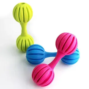 Colorful durable barbell-shaped TPR rubber chew toy for pet dogs dental cleaning