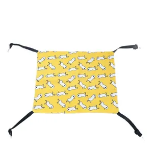 Yellow adjustable hanging cat hammock bed with cute white bunny pattern for cages